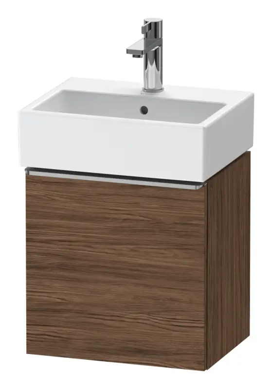 Duravit D-Neo Waschtischunterschrank mit 1 Tür Anschlag links Griff Edelstahl Gebürstet 434 x 440 x 322 mm - Nussbaum dunkel Matt Zertifiziert