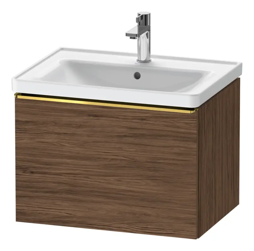 Wochenendangebot Duravit D-Neo Waschtischunterschrank mit 1 Auszug Griff Gold Poliert 634 x 440 x 452 mm - Nussbaum dunkel Matt
