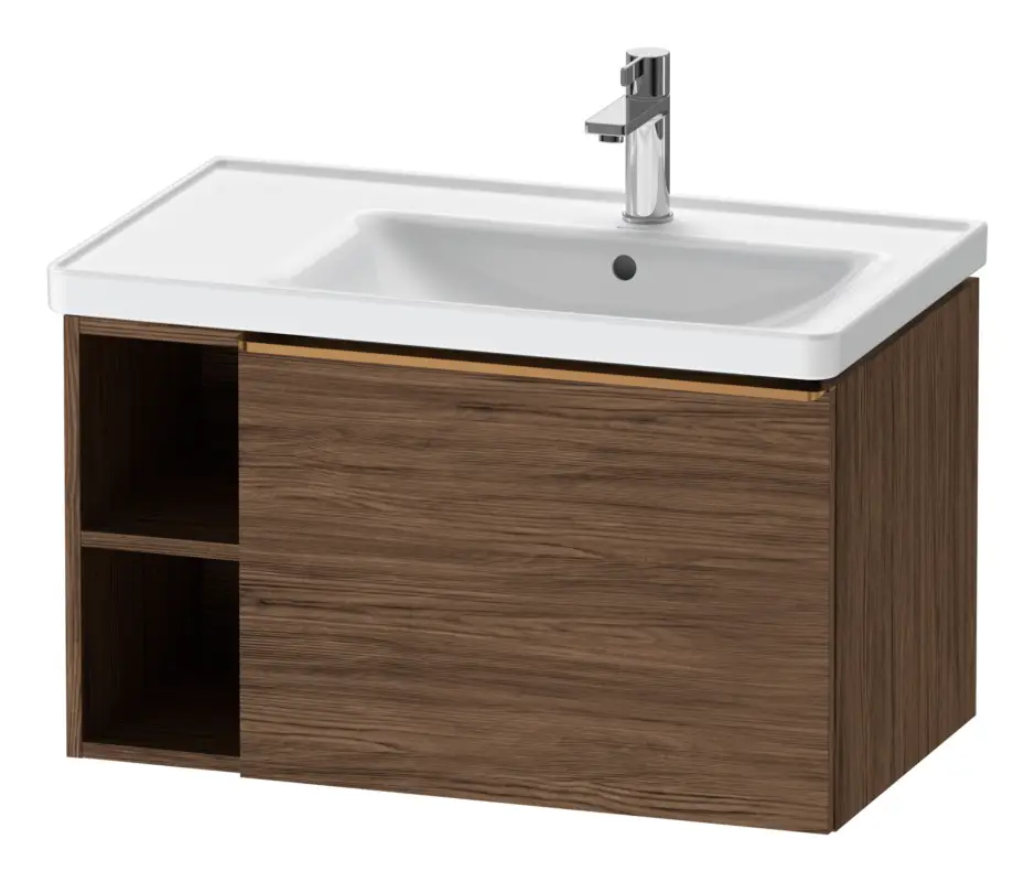 Duravit D-Neo Waschtischunterschrank mit 1 Auszug und 2 Fächern links Griff Bronze Gebürstet 784 x 440 x 452 mm - Nussbaum dunkel Matt Neue Kollektion