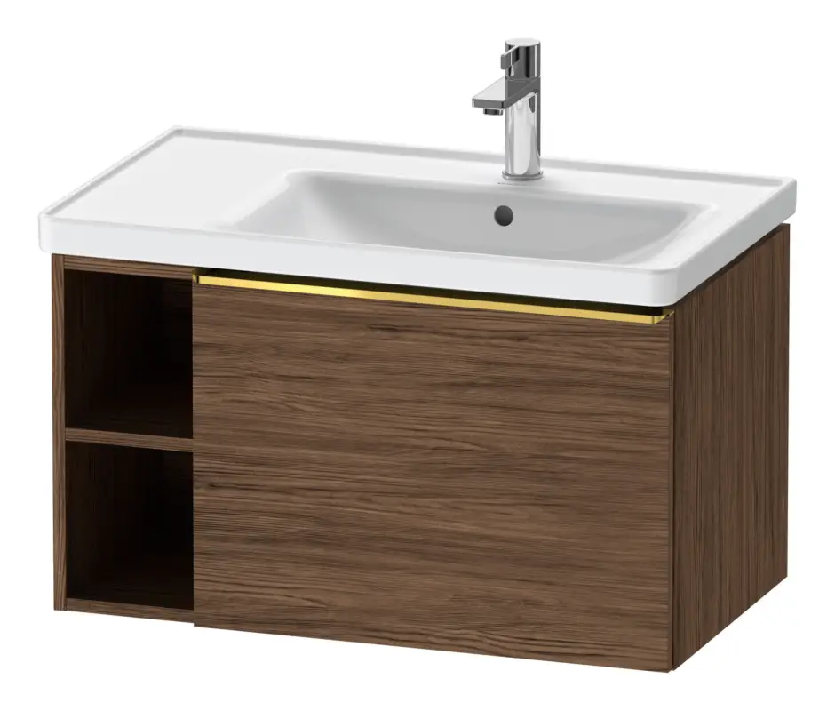 Letzte Chance Duravit D-Neo Waschtischunterschrank mit 1 Auszug und 2 Fächern links Griff Gold Poliert 784 x 440 x 452 mm - Nussbaum dunkel Matt