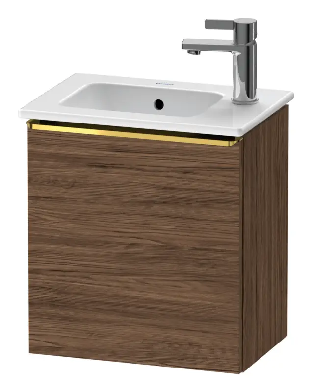 Neu Duravit D-Neo Waschtischunterschrank mit 1 Tür Anschlag links Griff Gold Poliert 410 x 440 x 274 mm - Nussbaum dunkel Matt