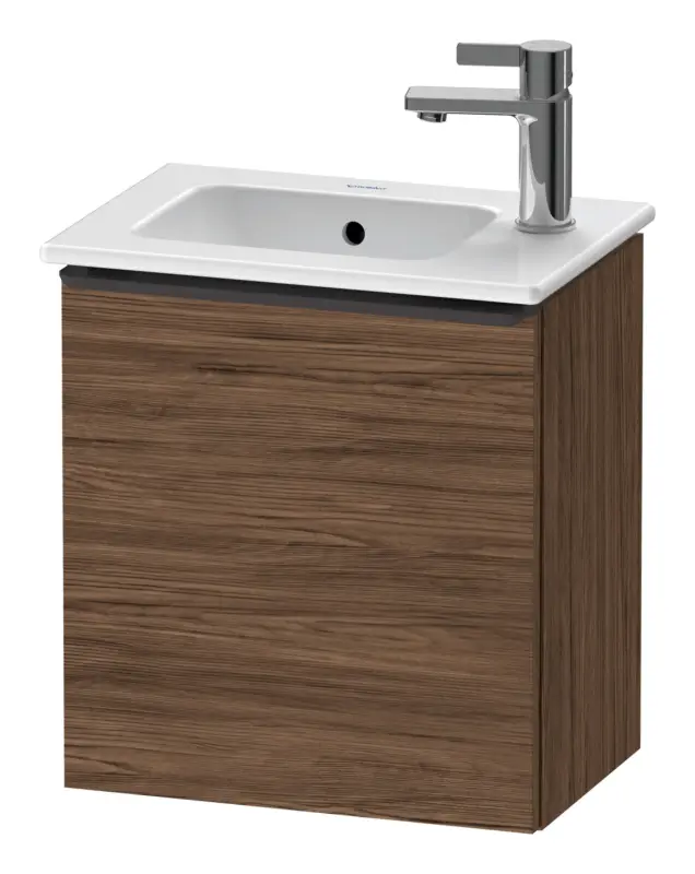 Duravit D-Neo Waschtischunterschrank mit 1 Tür Anschlag rechts Griff Diamantschwarz Matt 410 x 440 x 274 mm - Nussbaum dunkel Matt Echt