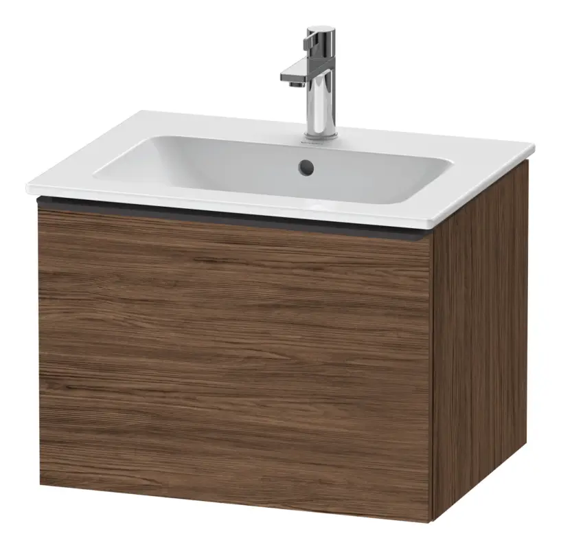 Duravit D-Neo Waschtischunterschrank mit 1 Auszug Griff Diamantschwarz Matt 610 x 440 x 462 mm - Nussbaum dunkel Matt Online Kaufen