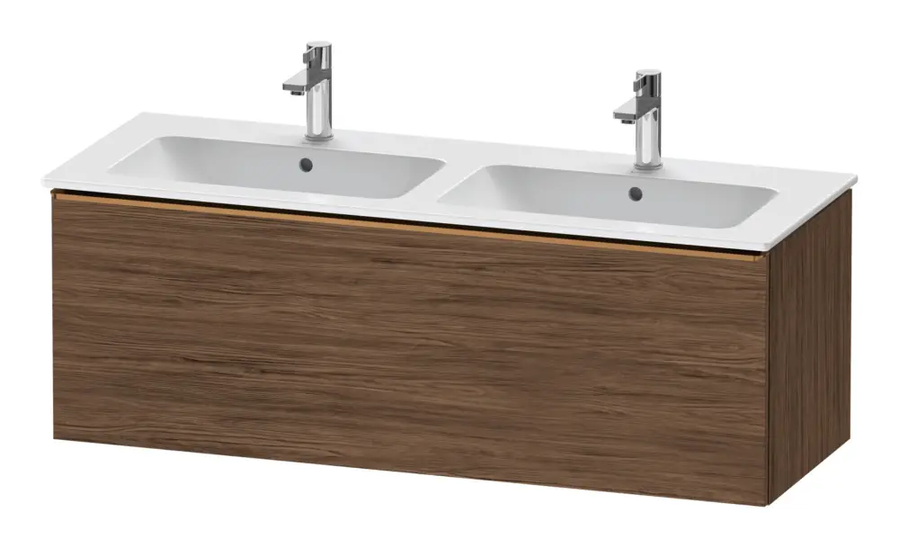 Duravit D-Neo Waschtischunterschrank für 2 Becken mit 1 Auszug Griff Bronze Gebürstet 1280 x 440 x 462 mm - Nussbaum dunkel Matt Preisknaller