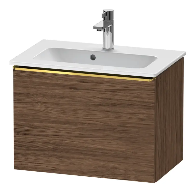 Preis Gesenkt Duravit D-Neo Waschtischunterschrank mit 1 Auszug Griff Gold Poliert 610 x 440 x 372 mm - Nussbaum dunkel Matt