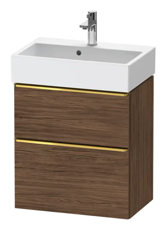 Duravit D-Neo Waschtischunterschrank mit 2 Auszügen Griff Gold Poliert 584 x 625 x 372 mm - Nussbaum dunkel Matt Direkt Vom Hersteller