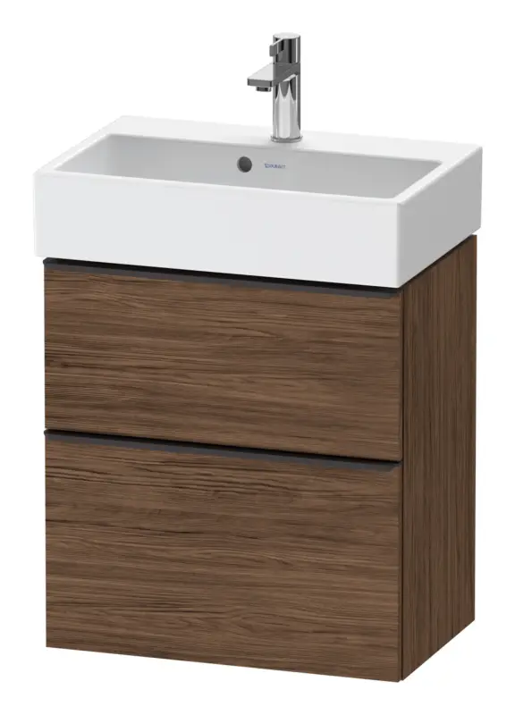 Duravit D-Neo Waschtischunterschrank mit 2 Auszügen Griff Diamantschwarz Matt 584 x 625 x 372 mm - Nussbaum dunkel Matt Markenware