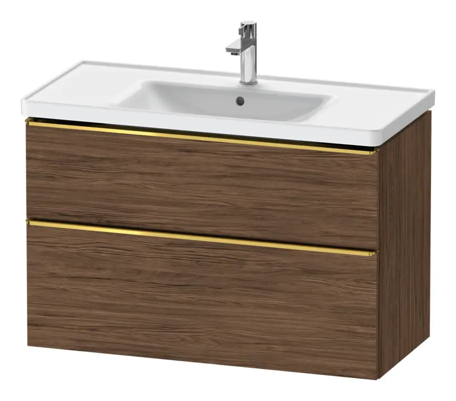 Geprüft Duravit D-Neo Waschtischunterschrank mit 2 Auszügen Griff Gold Poliert 984 x 625 x 452 mm - Nussbaum dunkel Matt
