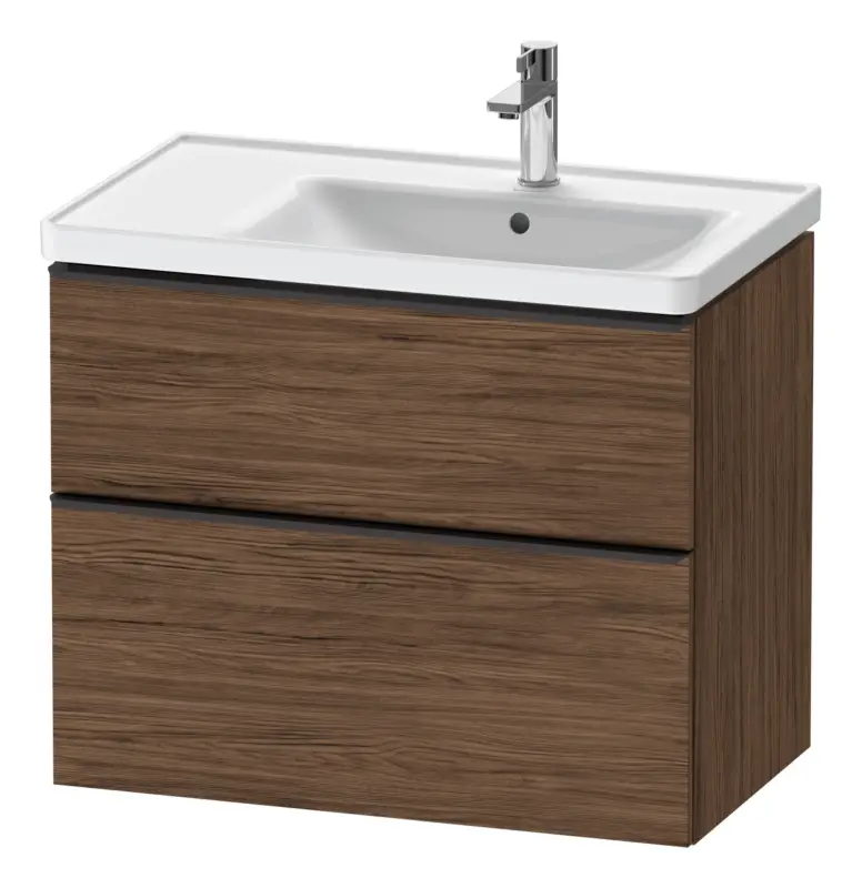 Expressversand Duravit D-Neo Waschtischunterschrank für 237080 mit 2 Auszügen Griff Diamantschwarz Matt 784 x 625 x 452 mm - Nussbaum dunkel Matt