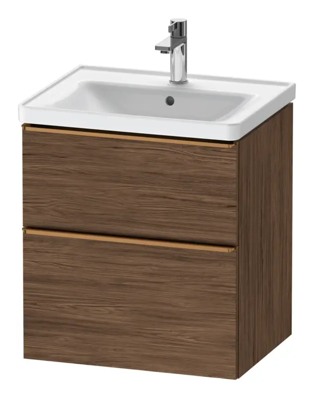 Duravit D-Neo Waschtischunterschrank mit 2 Auszügen Griff Bronze Gebürstet 584 x 625 x 452 mm - Nussbaum dunkel Matt Kracherpreis