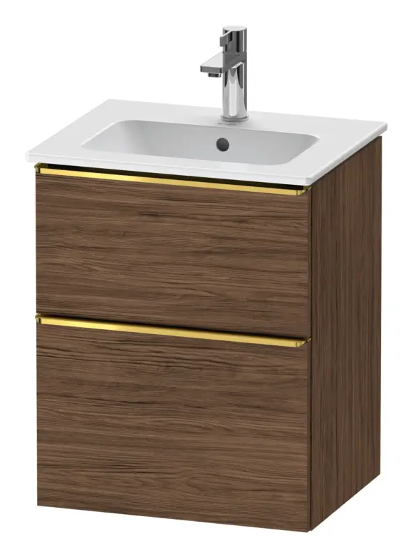Duravit D-Neo Waschtischunterschrank mit 2 Auszügen Griff Gold Poliert 510 x 625 x 402 mm - Nussbaum dunkel Matt Preisreduziert
