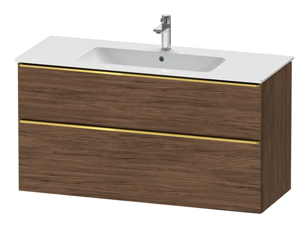 Günstig Duravit D-Neo Waschtischunterschrank mit 2 Auszügen Griff Gold Poliert 1210 x 625 x 462 mm - Nussbaum dunkel Matt