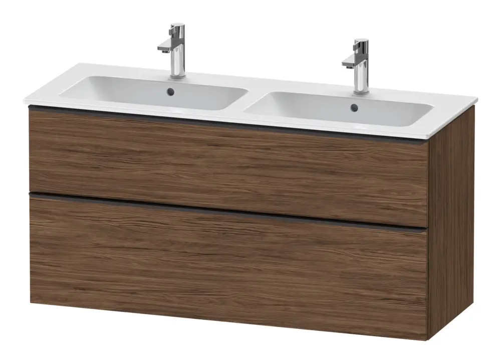 Duravit D-Neo Waschtischunterschrank für 2 Becken mit 2 Auszügen Griff Diamantschwarz Matt 1280 x 625 x 462 mm - Nussbaum dunkel Matt Neu Im Sortiment