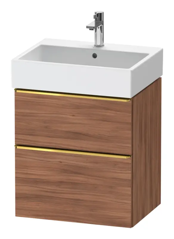 Neu Duravit D-Neo Waschtischunterschrank mit 2 Auszügen Griff Gold Poliert 584 x 625 x 442 mm - Nussbaum Natur Matt