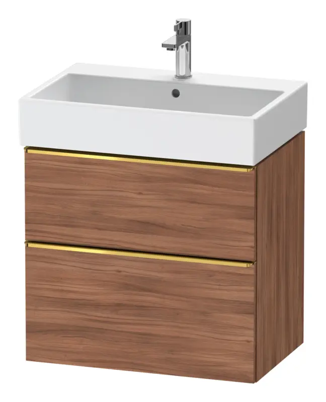 Duravit D-Neo Waschtischunterschrank mit 2 Auszügen Griff Gold Poliert 684 x 625 x 442 mm - Nussbaum Natur Matt Preisknaller