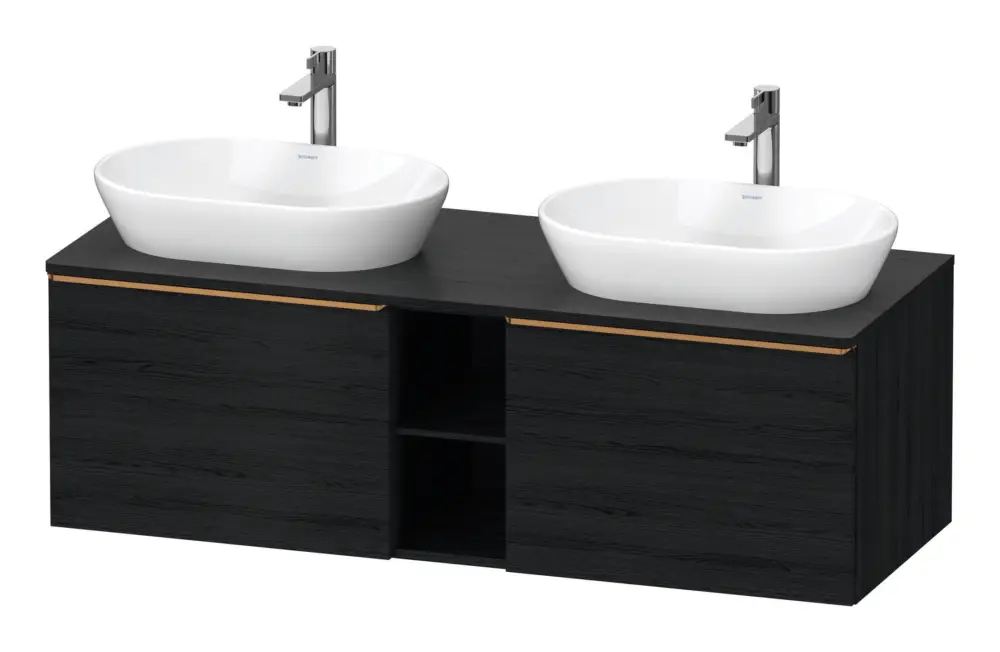 Bestpreis Duravit D-Neo Konsolenwaschtischunterschrank für 2 Becken mit 2 Auszügen und 2 Fächern Griff Bronze Gebürstet 1400 x 459 x 550 mm - Eiche Schwarz Matt