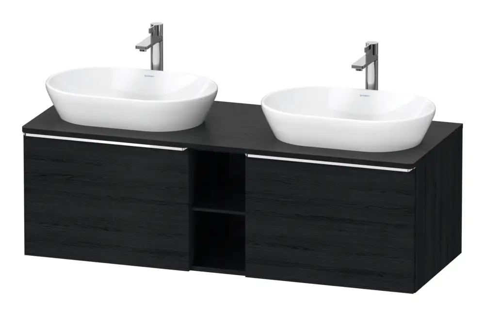 Duravit D-Neo Konsolenwaschtischunterschrank für 2 Becken mit 2 Auszügen und 2 Fächern Griff Chrom Hochglanz 1400 x 459 x 550 mm - Eiche Schwarz Matt Nur Für Kurze Zeit