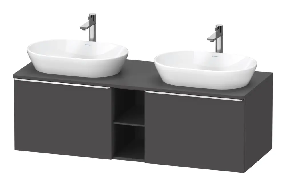 Sonderangebot Duravit D-Neo Konsolenwaschtischunterschrank für 2 Becken mit 2 Auszügen und 2 Fächern Griff Chrom Hochglanz 1400 x 459 x 550 mm - Graphit Matt