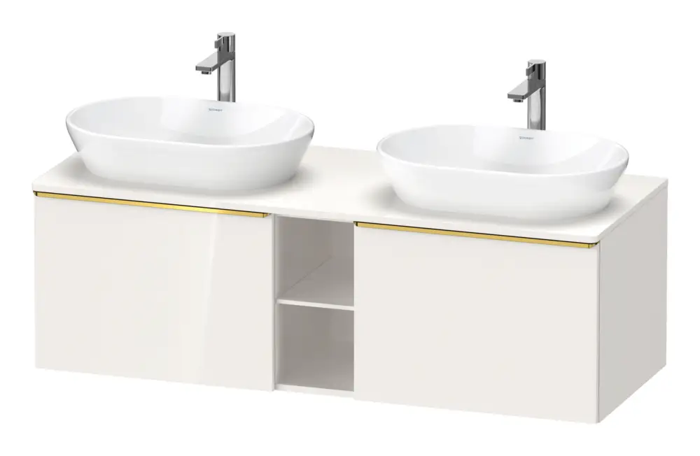 Duravit D-Neo Konsolenwaschtischunterschrank für 2 Becken mit 2 Auszügen und 2 Fächern Griff Gold Poliert 1400 x 459 x 550 mm - Weiß Hochglanz Ausverkauf