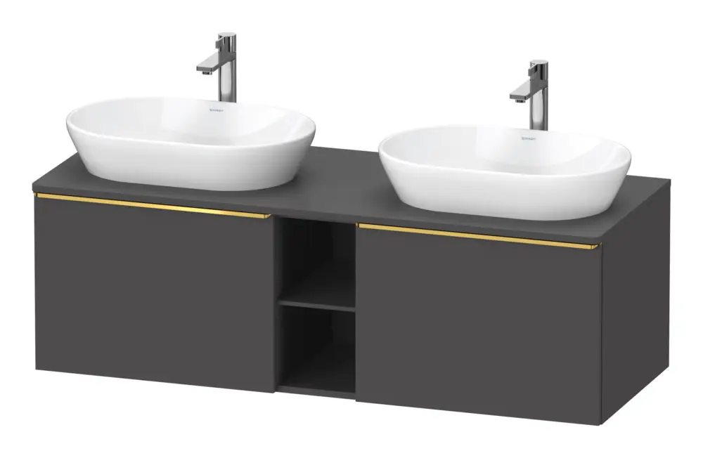 Duravit D-Neo Konsolenwaschtischunterschrank für 2 Becken mit 2 Auszügen und 2 Fächern Griff Gold Poliert 1400 x 459 x 550 mm - Graphit Matt Direkt Vom Hersteller