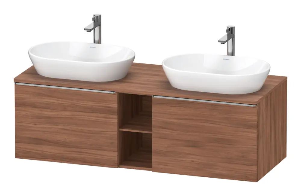 Abverkauf Duravit D-Neo Konsolenwaschtischunterschrank für 2 Becken mit 2 Auszügen und 2 Fächern Griff Edelstahl Gebürstet 1400 x 459 x 550 mm - Nussbaum Matt