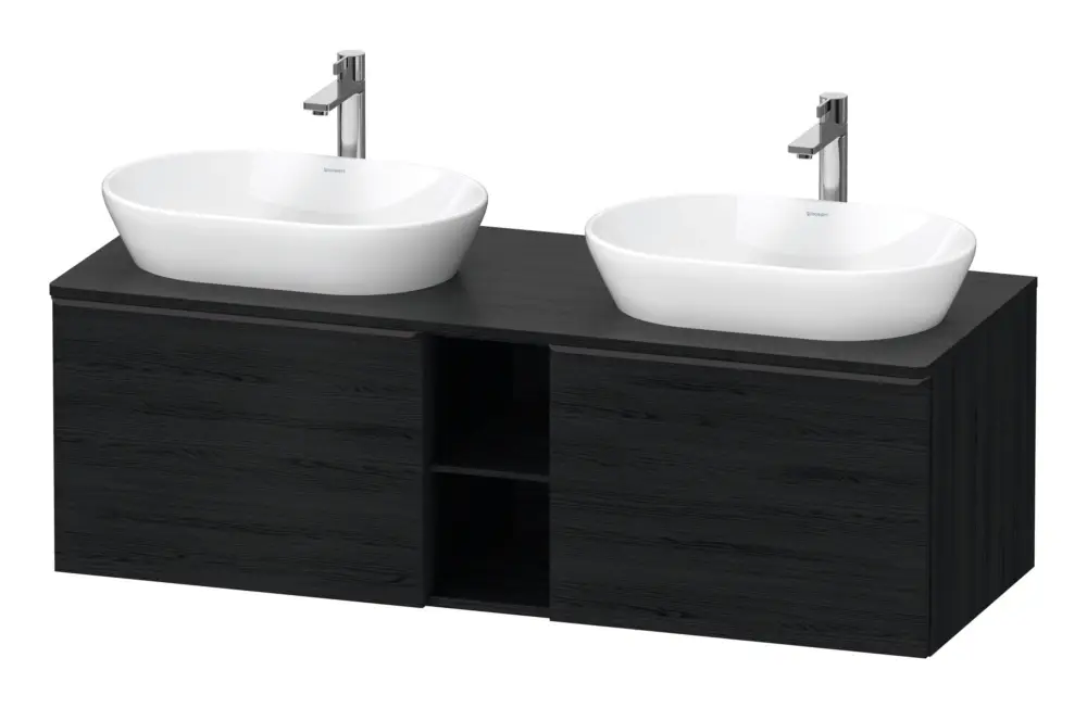 Duravit D-Neo Konsolenwaschtischunterschrank für 2 Becken mit 2 Auszügen und 2 Fächern Griff Diamantschwarz Matt 1400 x 459 x 550 mm - Eiche Schwarz Matt Online Kaufen
