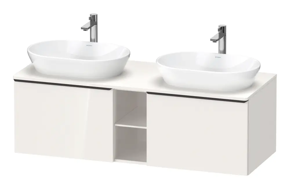 Duravit D-Neo Konsolenwaschtischunterschrank für 2 Becken mit 2 Auszügen und 2 Fächern Griff Diamantschwarz Matt 1400 x 459 x 550 mm - Weiß Hochglanz Neu Im Sortiment