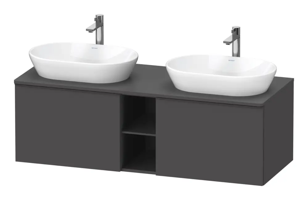Neu Duravit D-Neo Konsolenwaschtischunterschrank für 2 Becken mit 2 Auszügen und 2 Fächern Griff Diamantschwarz Matt 1400 x 459 x 550 mm - Graphit Matt