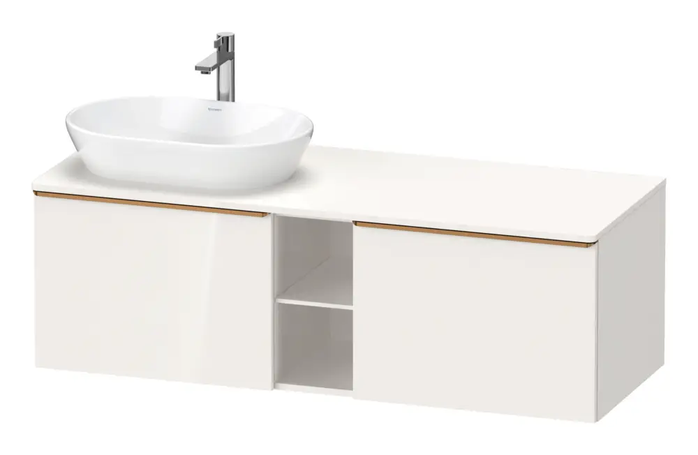Duravit D-Neo Konsolenwaschtischunterschrank für Becken links mit 2 Auszügen und 2 Fächern Griff Bronze Gebürstet 1400 x 459 x 550 mm - Weiß Hochglanz Sonderangebot