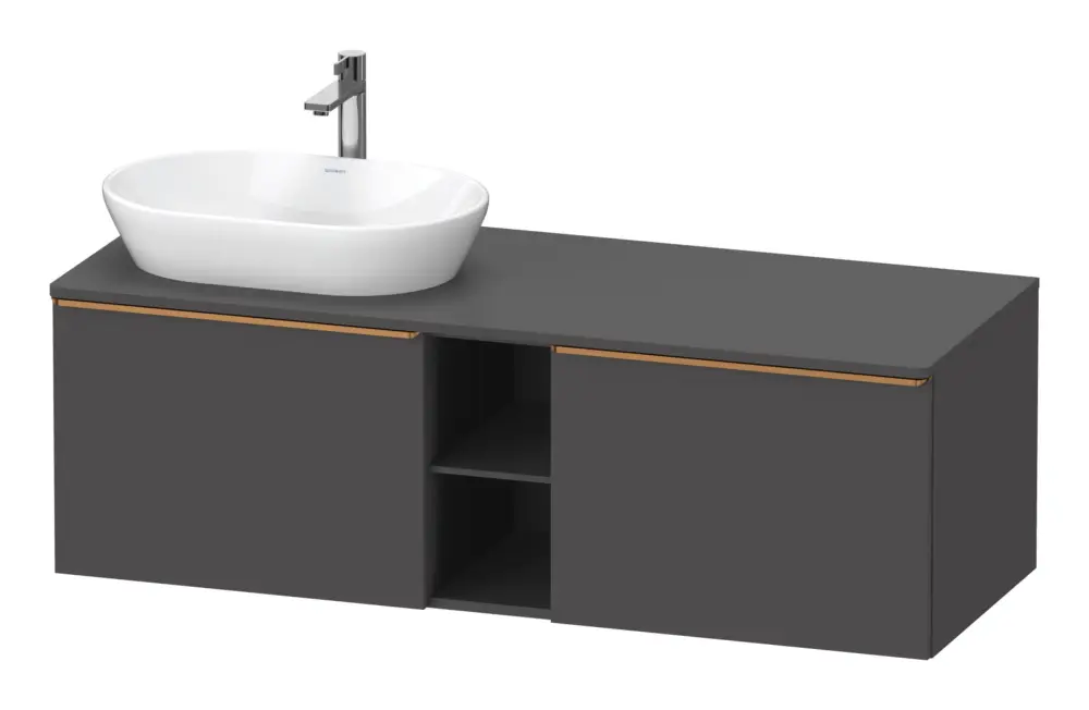 Duravit D-Neo Konsolenwaschtischunterschrank für Becken links mit 2 Auszügen und 2 Fächern Griff Bronze Gebürstet 1400 x 459 x 550 mm - Graphit Matt Angebot