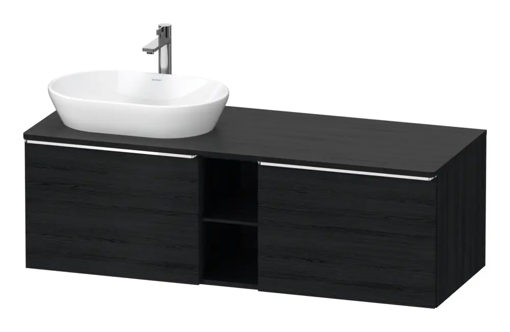 Preiswert Duravit D-Neo Konsolenwaschtischunterschrank für Becken links mit 2 Auszügen und 2 Fächern Griff Chrom Hochglanz 1400 x 459 x 550 mm - Eiche Schwarz Matt