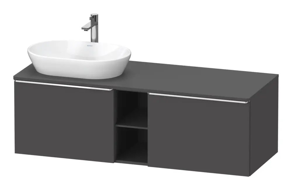 Duravit D-Neo Konsolenwaschtischunterschrank für Becken links mit 2 Auszügen und 2 Fächern Griff Chrom Hochglanz 1400 x 459 x 550 mm - Graphit Matt Nur Heute