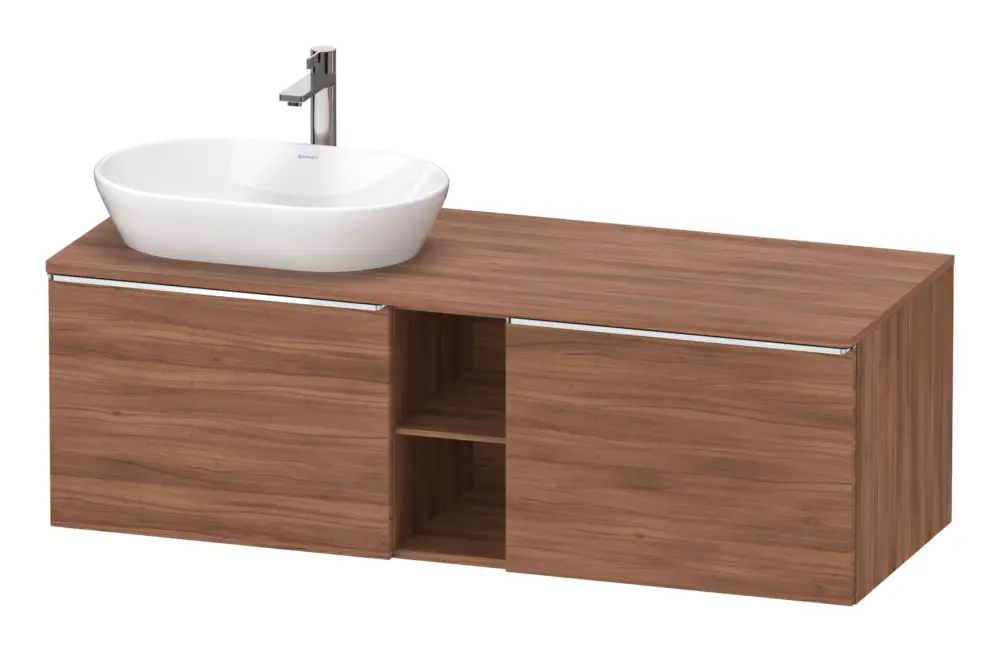 Sonderaktion Duravit D-Neo Konsolenwaschtischunterschrank für Becken links mit 2 Auszügen und 2 Fächern Griff Chrom Hochglanz 1400 x 459 x 550 mm - Nussbaum Matt