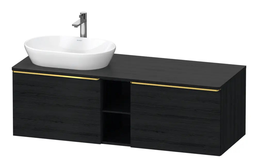 Duravit D-Neo Konsolenwaschtischunterschrank für Becken links mit 2 Auszügen und 2 Fächern Griff Gold Poliert 1400 x 459 x 550 mm - Eiche Schwarz Matt Schnäppchen