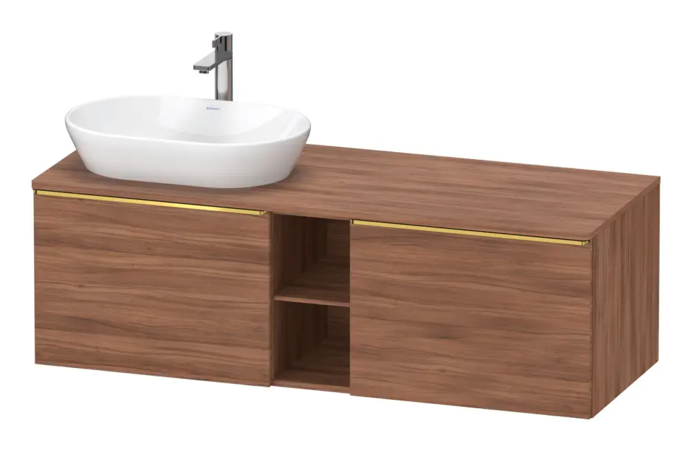 Bestseller Duravit D-Neo Konsolenwaschtischunterschrank für Becken links mit 2 Auszügen und 2 Fächern Griff Gold Poliert 1400 x 459 x 550 mm - Nussbaum Matt