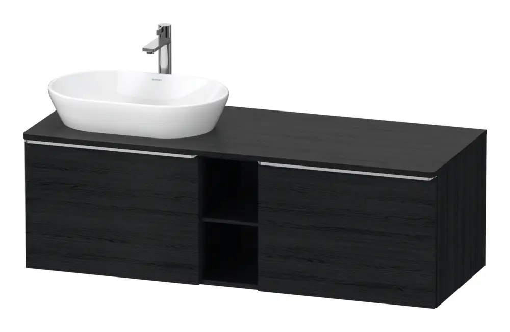 Duravit D-Neo Konsolenwaschtischunterschrank für Becken links mit 2 Auszügen und 2 Fächern Griff Edelstahl Gebürstet 1400 x 459 x 550 mm - Eiche Schwarz Matt Ausverkauf