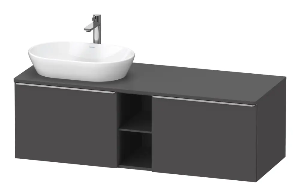 Schnäppchen Duravit D-Neo Konsolenwaschtischunterschrank für Becken links mit 2 Auszügen und 2 Fächern Griff Edelstahl Gebürstet 1400 x 459 x 550 mm - Graphit Matt