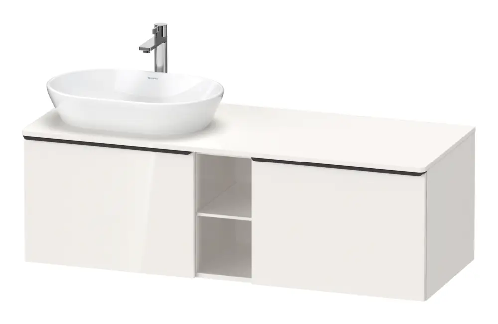 Preis Gesenkt Duravit D-Neo Konsolenwaschtischunterschrank für Becken links mit 2 Auszügen und 2 Fächern Griff Diamantschwarz Matt 1400 x 459 x 550 mm - Weiß Hochglanz
