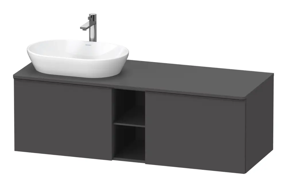 Preisreduziert Duravit D-Neo Konsolenwaschtischunterschrank für Becken links mit 2 Auszügen und 2 Fächern Griff Diamantschwarz Matt 1400 x 459 x 550 mm - Graphit Matt