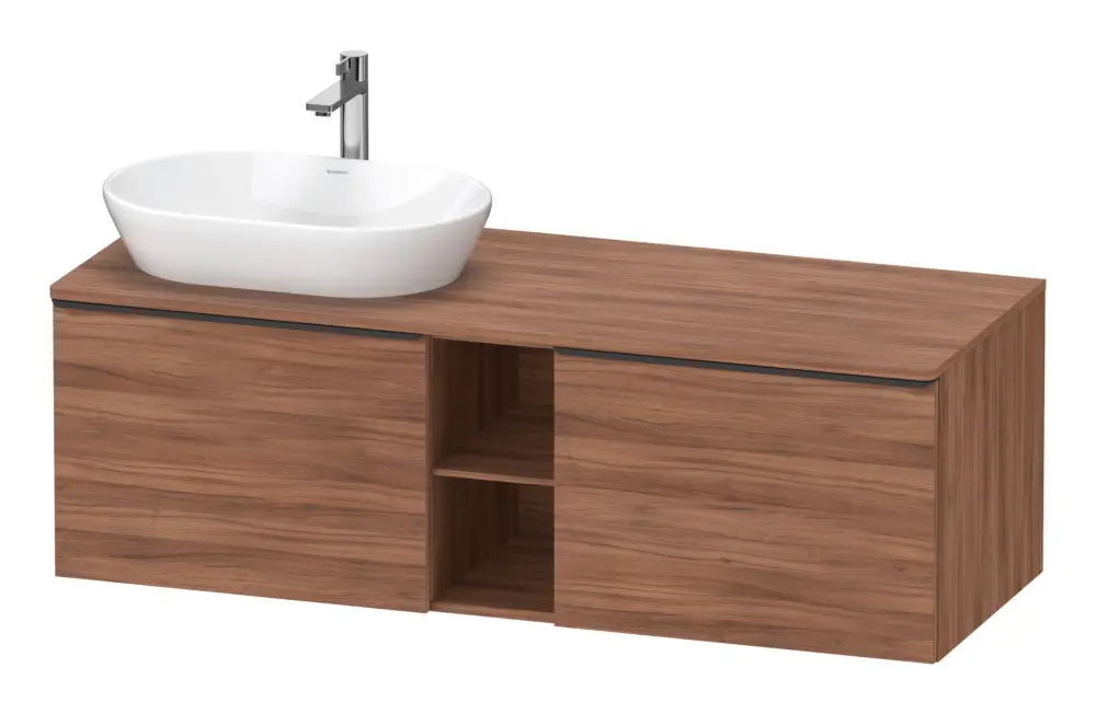 Echt Duravit D-Neo Konsolenwaschtischunterschrank für Becken links mit 2 Auszügen und 2 Fächern Griff Diamantschwarz Matt 1400 x 459 x 550 mm - Nussbaum Matt