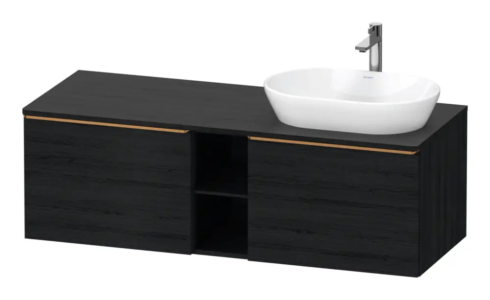 Preiswert Duravit D-Neo Konsolenwaschtischunterschrank für Becken rechts mit 2 Auszügen und 2 Fächern Griff Bronze Gebürstet 1400 x 459 x 550 mm - Eiche Schwarz Matt