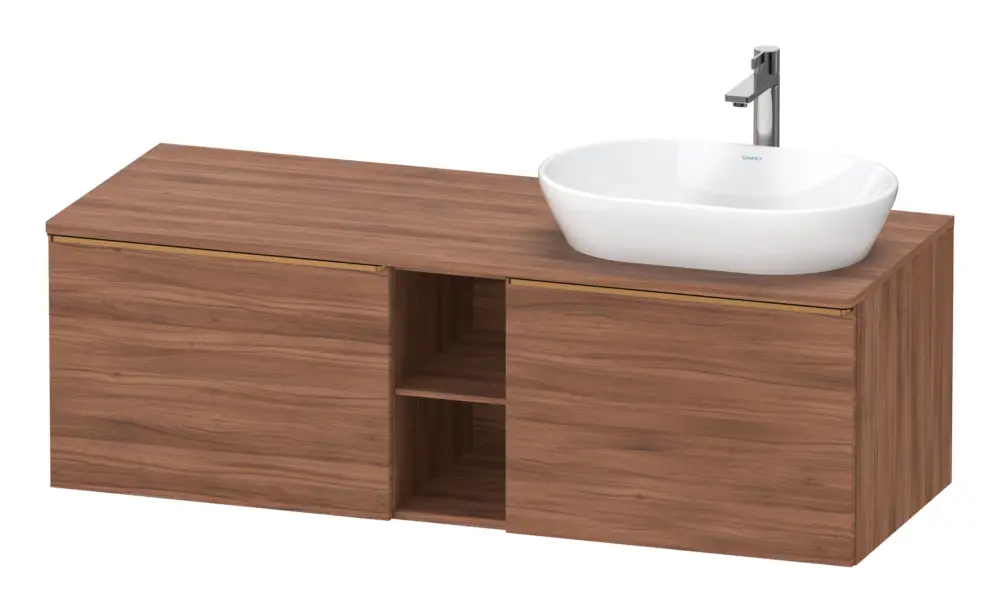 Duravit D-Neo Konsolenwaschtischunterschrank für Becken rechts mit 2 Auszügen und 2 Fächern Griff Bronze Gebürstet 1400 x 459 x 550 mm - Nussbaum Matt Kracherpreis