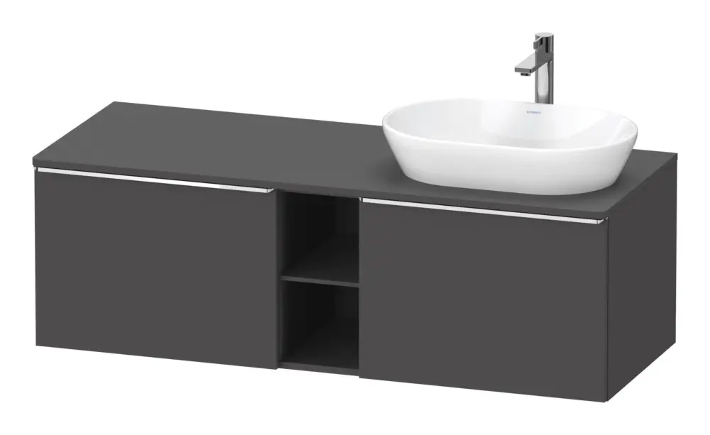 Top-Preis Duravit D-Neo Konsolenwaschtischunterschrank für Becken rechts mit 2 Auszügen und 2 Fächern Griff Chrom Hochglanz 1400 x 459 x 550 mm - Graphit Matt
