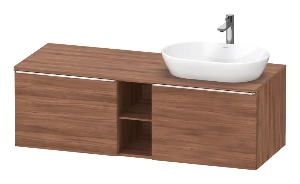 Duravit D-Neo Konsolenwaschtischunterschrank für Becken rechts mit 2 Auszügen und 2 Fächern Griff Chrom Hochglanz 1400 x 459 x 550 mm - Nussbaum Matt Direkt Vom Hersteller
