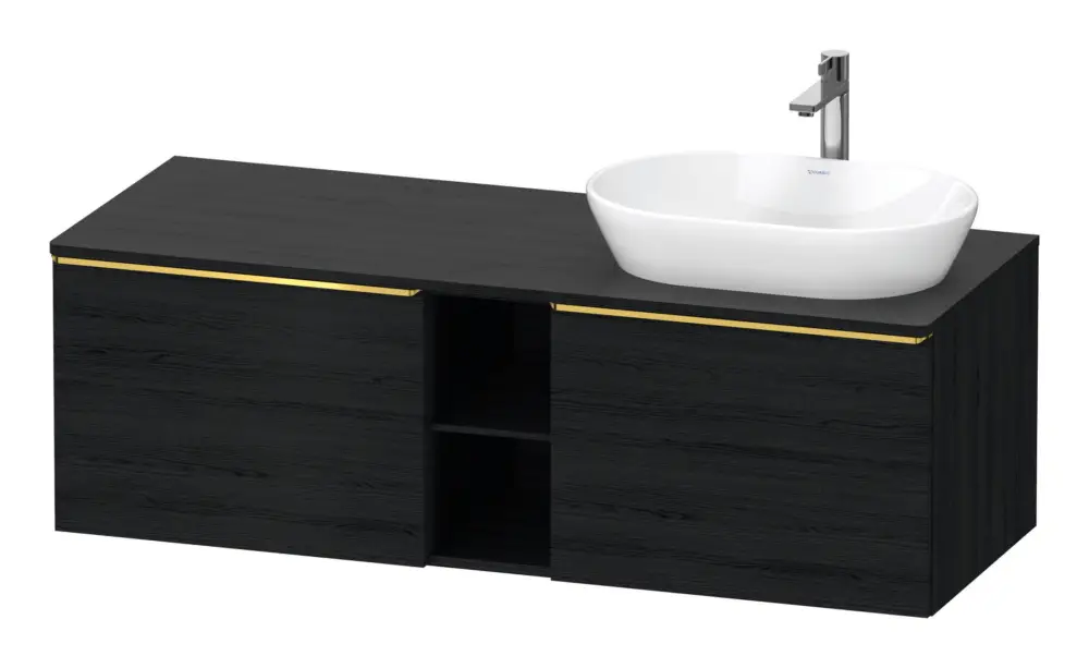 Duravit D-Neo Konsolenwaschtischunterschrank für Becken rechts mit 2 Auszügen und 2 Fächern Griff Gold Poliert 1400 x 459 x 550 mm - Eiche Schwarz Matt Super-Preis