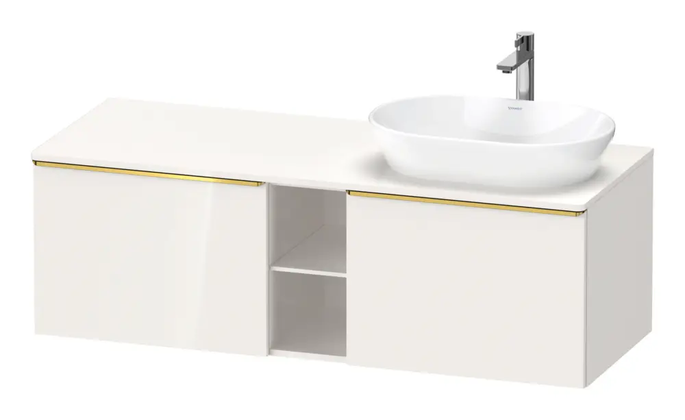 Duravit D-Neo Konsolenwaschtischunterschrank für Becken rechts mit 2 Auszügen und 2 Fächern Griff Gold Poliert 1400 x 459 x 550 mm - Weiß Hochglanz Direkt Vom Hersteller