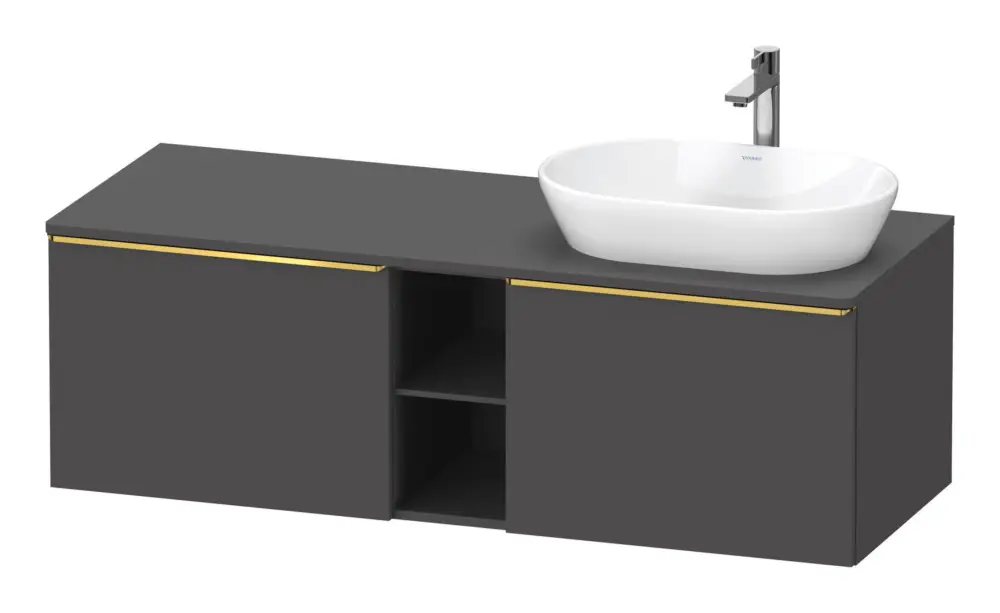 Super-Preis Duravit D-Neo Konsolenwaschtischunterschrank für Becken rechts mit 2 Auszügen und 2 Fächern Griff Gold Poliert 1400 x 459 x 550 mm - Graphit Matt