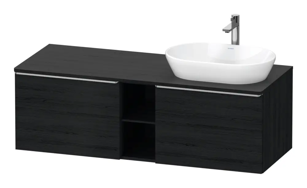 Direktkauf Duravit D-Neo Konsolenwaschtischunterschrank für Becken rechts mit 2 Auszügen und 2 Fächern Griff Edelstahl Gebürstet 1400 x 459 x 550 mm - Eiche Schwarz Matt