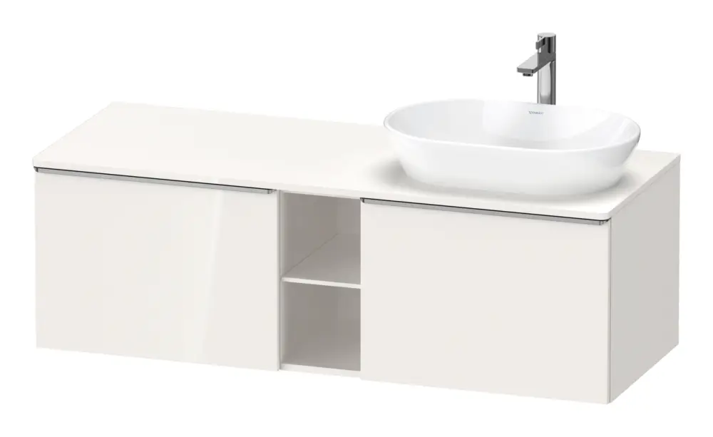 Duravit D-Neo Konsolenwaschtischunterschrank für Becken rechts mit 2 Auszügen und 2 Fächern Griff Edelstahl Gebürstet 1400 x 459 x 550 mm - Weiß Hochglanz Ausverkauf