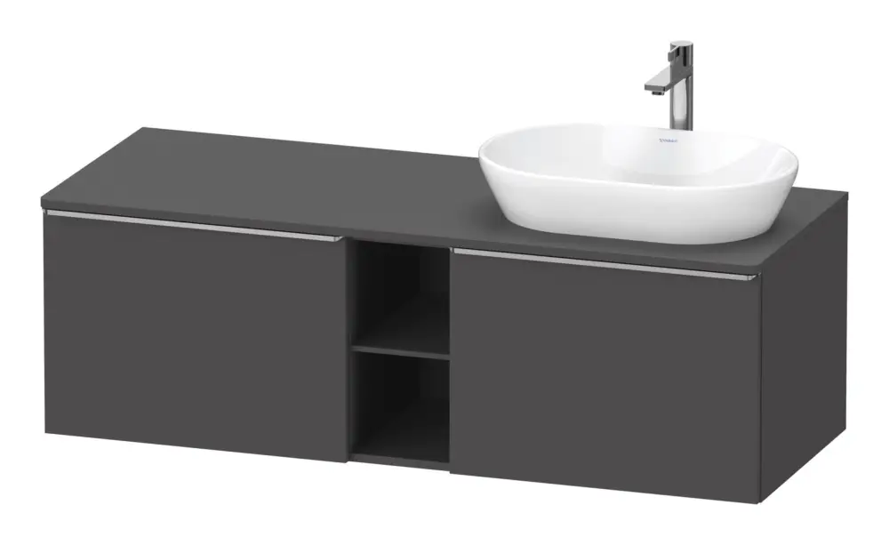 Duravit D-Neo Konsolenwaschtischunterschrank für Becken rechts mit 2 Auszügen und 2 Fächern Griff Edelstahl Gebürstet 1400 x 459 x 550 mm - Graphit Matt Direktkauf